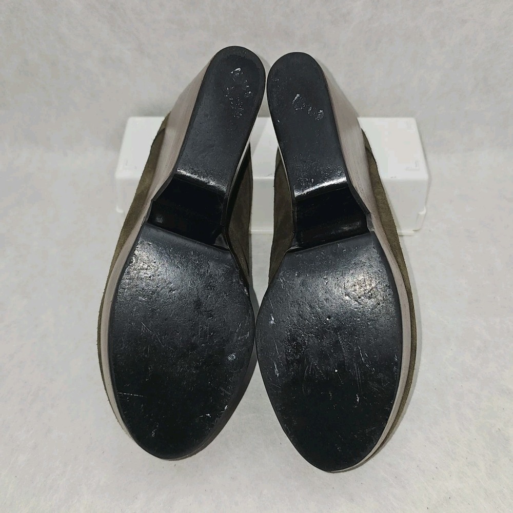 Robert Clergerie Olive Green Damor Suede Leather Platform Wooded Wedge Clogs 39 - Picture 11 of 11